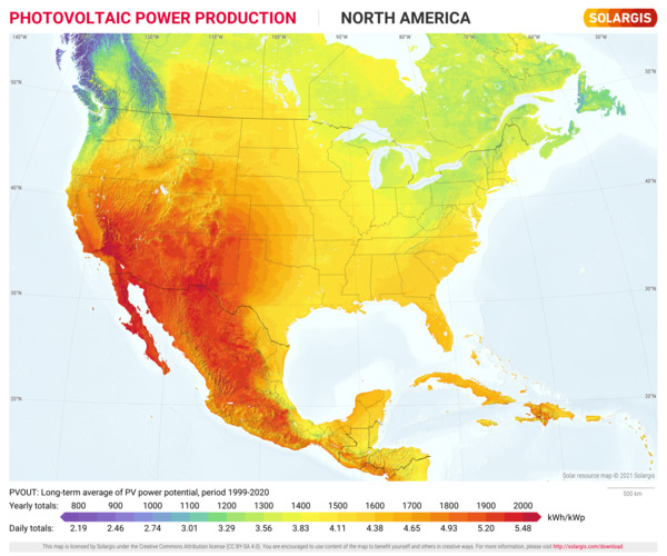 光伏发电潜力, North America